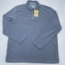 Tommy Bahama Mens XL Blue Emfielder Long Sleeve Polo Shirt Logo Golf