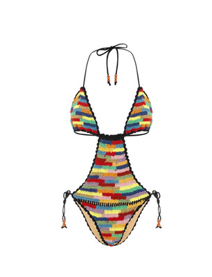 Free People It's Now Cool Suffolk Crochet Tri One Piece Swimsuit Multi Size XS