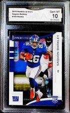 2018 Panini Rookies and Stars #102 Saquon Barkley RC Rookie Card GMA 10 GEM MINT. rookie card picture