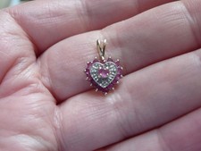 Vintage 9 Carat Gold, Ruby and Diamond Heart Pendant