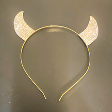 Gold Headband Silver Glitter Rhinestone Devil Horns, Adult One Size Halloween