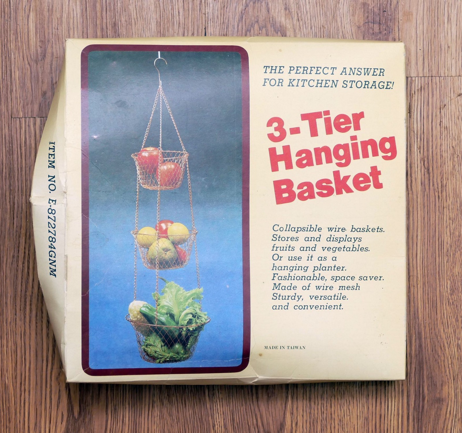 Vintage Copper Plated 3 Tier Wire Hanging Basket 36" Collapsible Mesh Fruit Veg