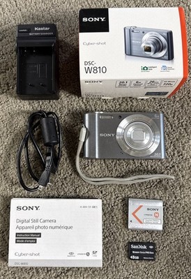 Sony DSC-W810 Cybershot Digital Camera 20.1MP Silver Tested Full Working Set