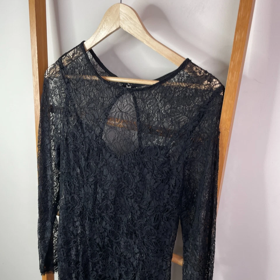 Vestido Vaina Colección Kardashian Para Mujer 12 Negro Encaje Manga Larga Fiesta Forrado Foto 3 de 4