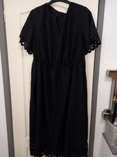 Ladies Laser Cut Curve Plus Size Solid Black Cut Out Short Sleeve Dress SizeXL