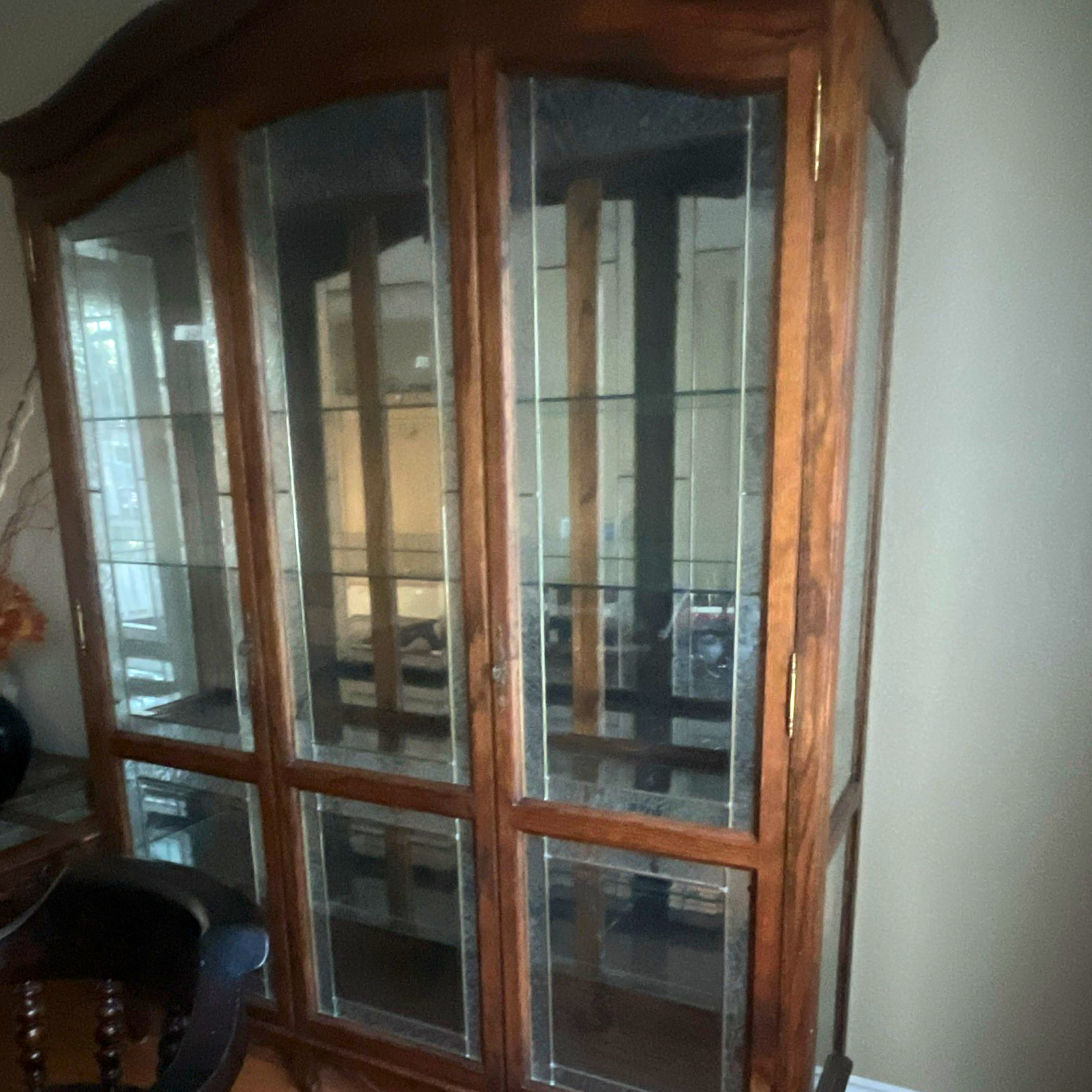 Brown Wood & Glass Display Cabinet 75x60x20 Freestanding 4 Glass Doors