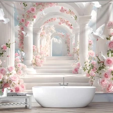 Large Pigeon Flowers White Pillar Tapestry Wall Hanging Bedroom Backdrop Gifts