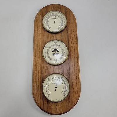 Seth Thomas Oak Wall Mount Weather Station Barometer Thermometer Hygrometer