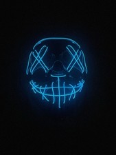 Neon Blue Halloween Mask LED light Up 3 Modes Purge Party Cosplay Costume