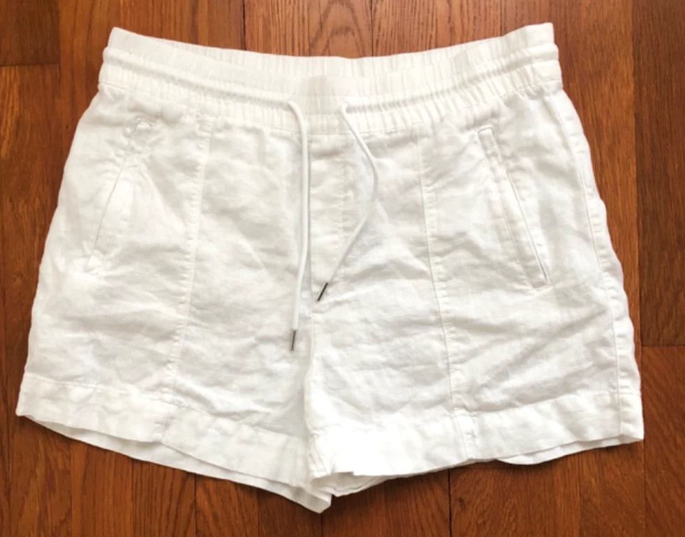 Athleta Retreat Womens 10 Shorts White Linen Drawstring Casual Pockets Resort