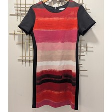 Reed Sheath Dress Multicolor Stripe Camellias Abstract Sz M Sleek Modern Office