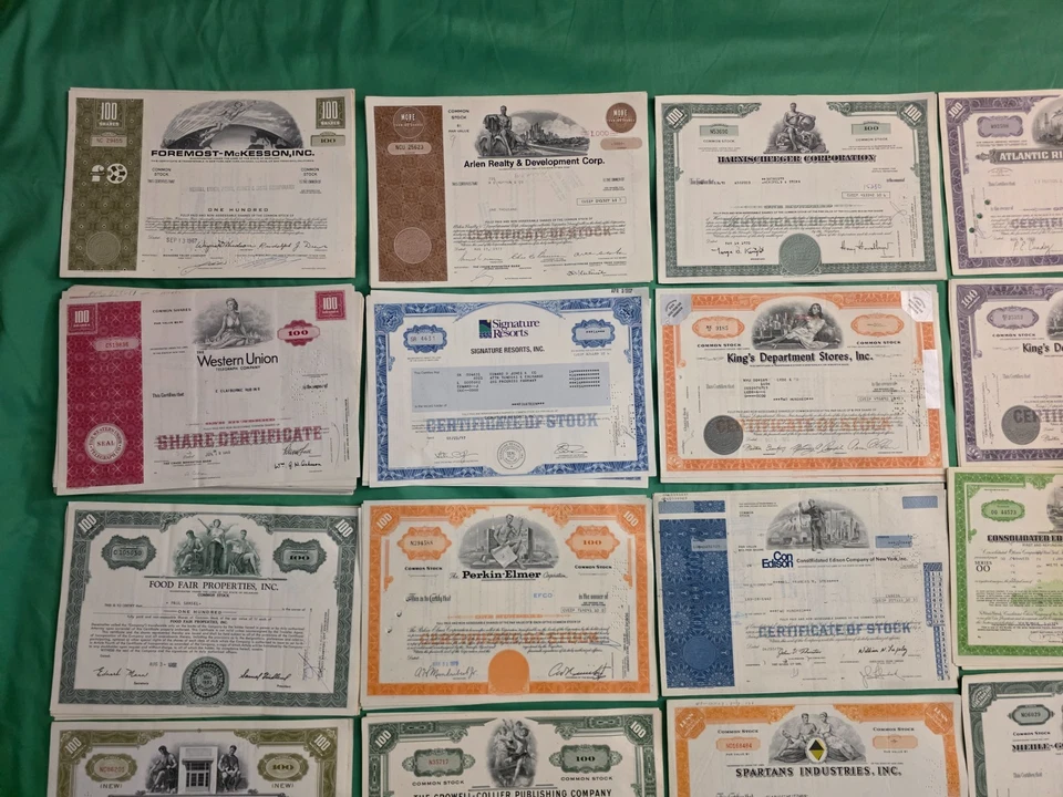 Lote de 10 certificados de stock cancelados al azar regalo vintage efímero Scripophily Foto 2 de 4