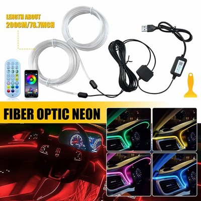 Car Interior Ambient Lighting Kit APP LED Neon Light Trim Glow Optic Fiber Strip