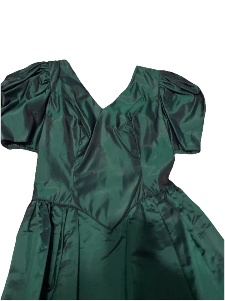 Vestido De Colección Retro Estilo Años 50 Verde Imitación Seda Slub Noche Fiesta Fiesta M 32w Foto 3 de 4