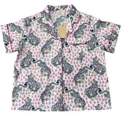 Printfresh Tiger Queen Short Sleeve Pajama Top in French Rose Size Large NEW!