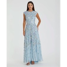 Mac Duggal Sequined High Neck Cap Sleeve A Line Gown Ice Blue Multi Size 8 NWT