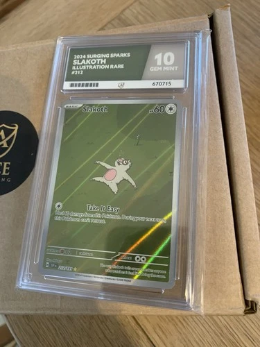 Pokémon TCG Slakoth Card Surging Sparks Series 212/191 Ace 10 Gem Mint Graded