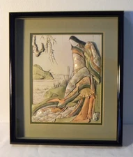 3D Paper Cutting Picture Oriental Woman Kimono Stream Shadow Box Frame