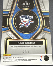 Panini 2021-22 Select Josh Giddey Rookie Orange Prizm Auto /30 Thunder