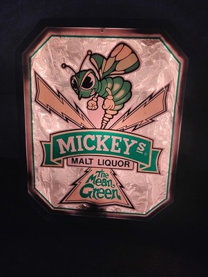 Vintage 1980's Mickeys Malt Liquor Light Up Bar Foil Sign 