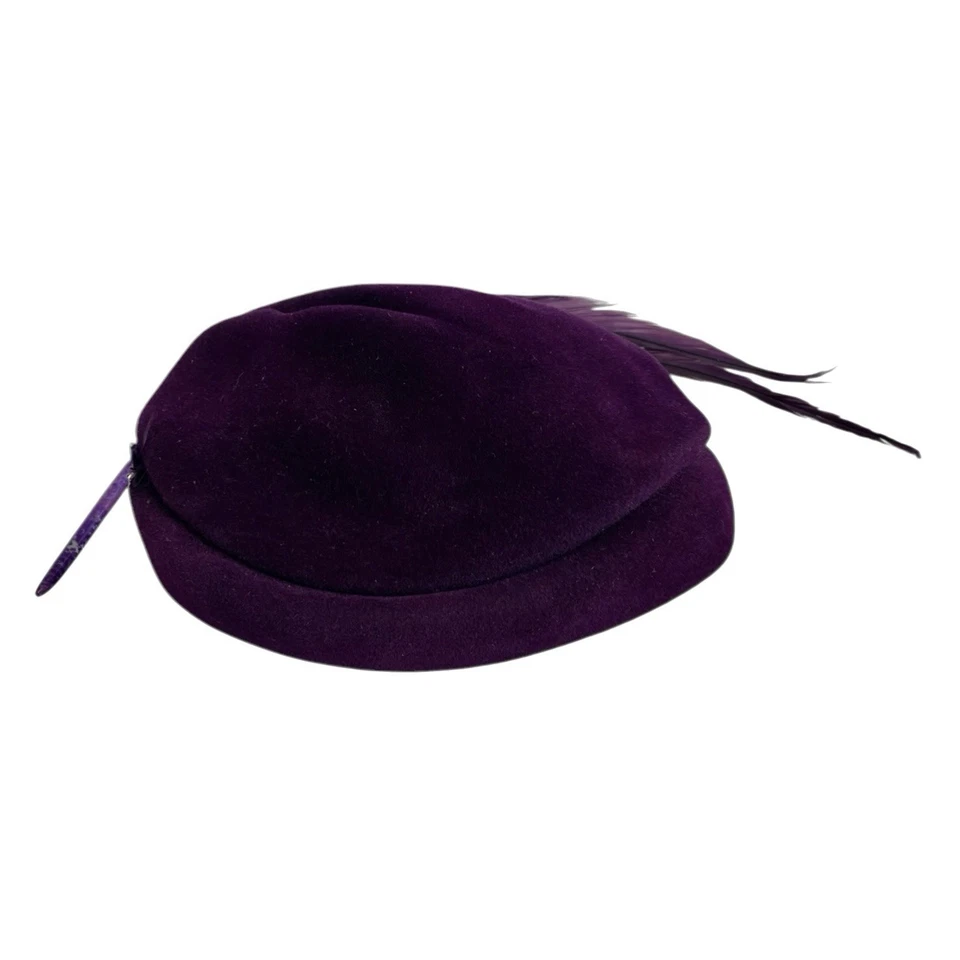 Rare Vintage Purple Wool Felt Feather Turban Hat The Emporium Women’s Dress Hat - Image 4 of 4