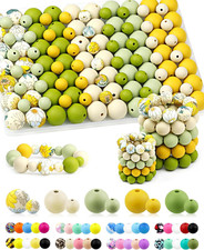 100PCS 9mm  15mm Silicone Beads, Yellow Green Mix