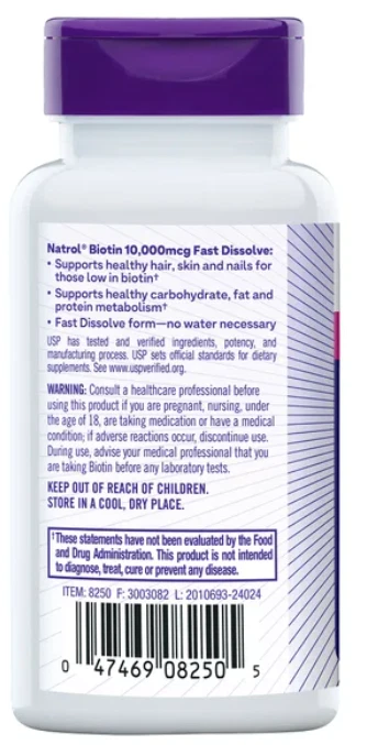 Natrol Biotina Disolución Rápida - Fresa 10.000 mcg 250 Tabs Foto 4 de 4