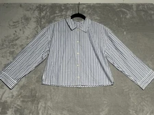 Everlane Woven Boxy PJ Crop Top Women’s XXS Stripe Blue Long Sleeve 