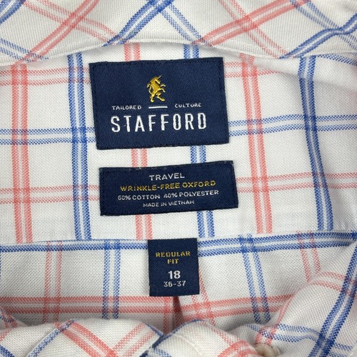 Stafford Shirt Mens 18 Regular Fit Plaid Wrinkle Free Oxford Long Sleeve Dress - Picture 4 of 11