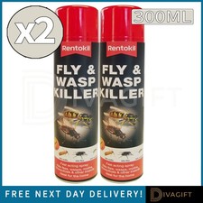 2 x RENTOKIL FLY WASP KILLER AEROSOL SPRAY 300ML FOR WASPS FLIES FLYING INSECTS