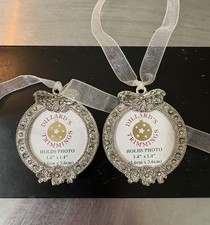 Dillards Christmas 2 Picture Frame Hanging Ornaments Antique Finish Rhinestones