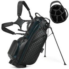 PU Leather Golf Stand Bag 7-Way Full Dividers Velvet-Lined Cooler  Dual Straps