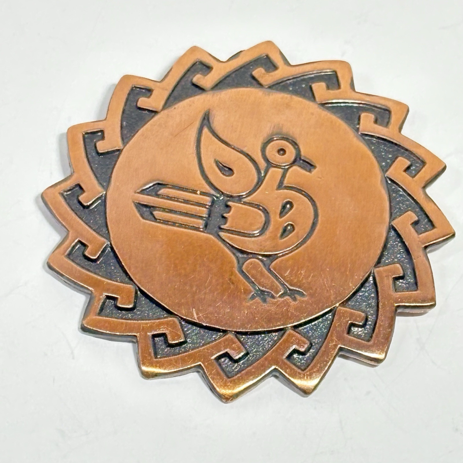 Vintage Bell Solid Copper Bird Theme Pin Brooch R… - image 1