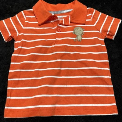Child of Mine Carters Baby Size 6-9 Months Orange Striped Polo Shirt Monkey
