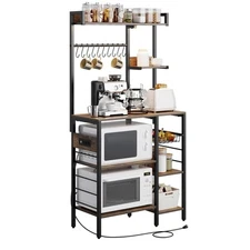 Kitchen Rack with Led Lights, Power Outlet, and Wire Basket, Microwave Stand ...