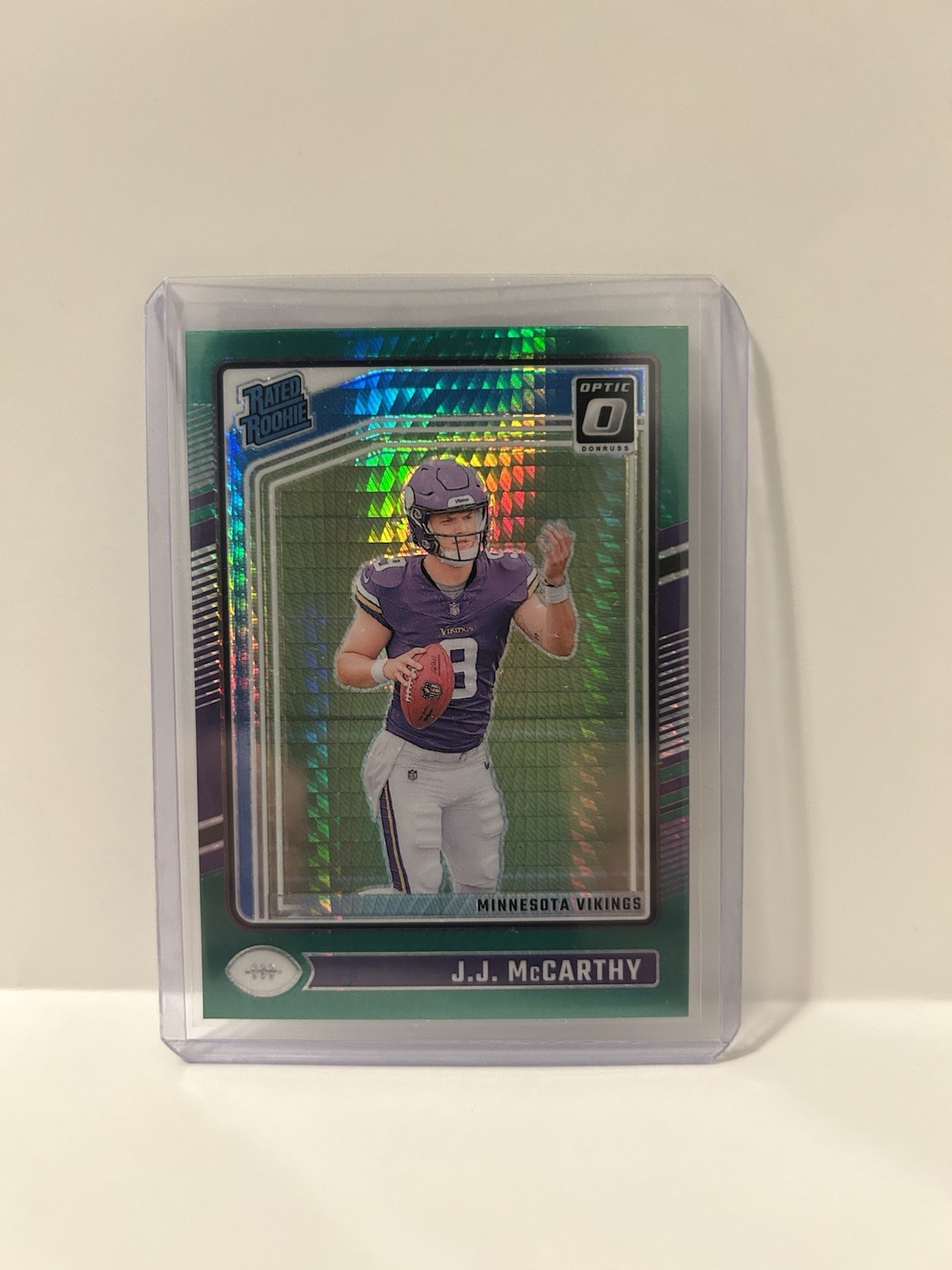 2024 Donruss Optic - Rated Rookie J.J. McCarthy #235 Green Hyper Prizm (RC)
