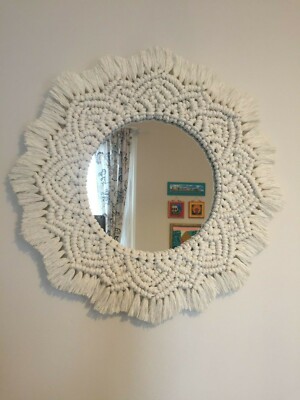 Makramee Mandala Spiegel. 45cm, handgefertigter Wandbehang