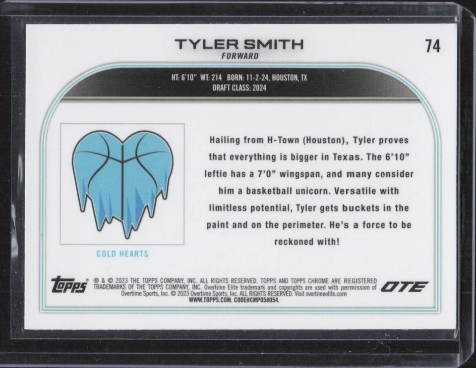 2023 Topps Chrome OTE RayWave #74 Tyler Smith - Cold Hearts - MINT - Image 2 of 2