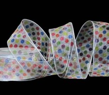 5 Yards Colorful Polka Dot White Sheer Wired Ribbon 1 1/2"W