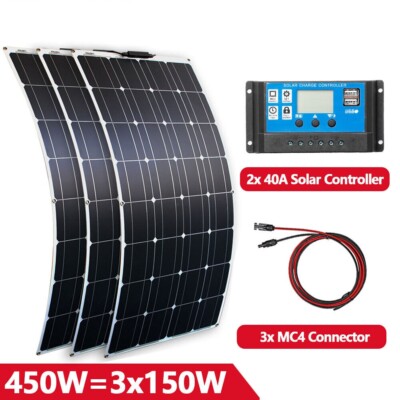 900W Solar Panel Watt Monocrystalline PV Power 12V For Home RV Marine Car Kits