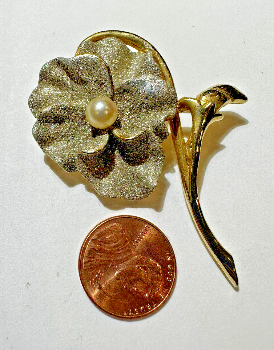 Vintage Shiny Flower Leaf Sugar Textured Pearl Gold Silver