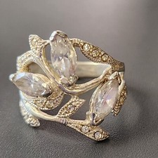 Sterling Silver 925 Ring Sz 7 White Stone Engraved Wide Band Cocktail 1" Flawed