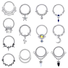 1PC Silvery Septum Clicker Surgical Steel Hinged Nose Rings Hoop Earrings 16G US