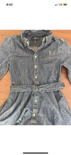 Polo Ralph Lauren Girls Long Sleeve Denim Dress Pony Logo Pockets Size 12 - Picture 2 of 5