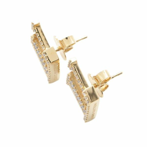 LOUIS VUITTON Earrings Gold GP Rhinestones LV Logo M00609