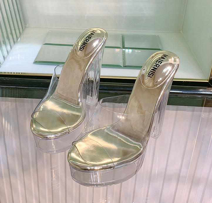 PANTOFOLA D’ORO Ciabatte donna plateau in perspex trasparenti scarpe tacco alto blocco sandali festa