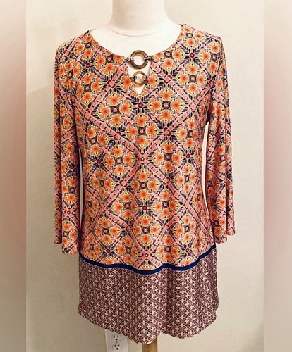 Robe Tacera Marron à Motifs Géométriques Multicolores - Taille M, Excellent état