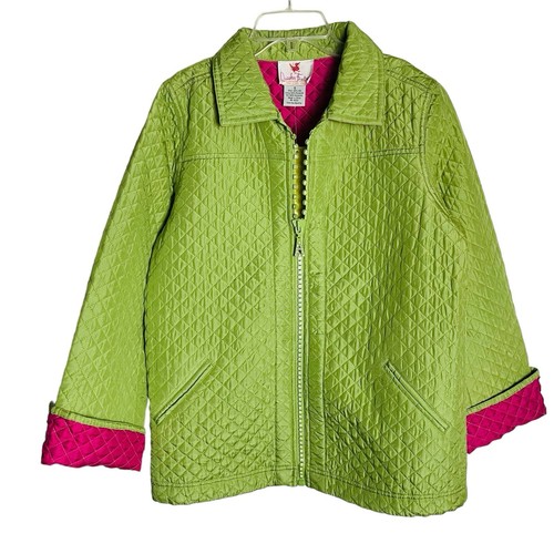 Quacker Factory 100 % Seide Jacke Damen S grün gesteppt durchgehender Reißverschluss Automantel neu mit Etikett