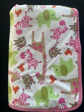 Carters Pink White Monkey Giraffe Elephant Jungle Baby Blanket