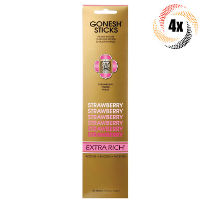 4x Packs Gonesh Extra Rich Incense Sticks Strawberry Scent | 20 Sticks Each